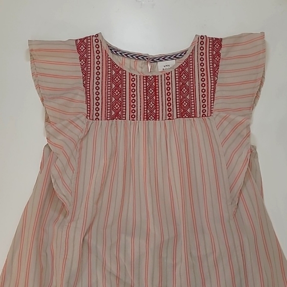 Knox Rose Boho Top Flutter Sleeve Striped Smock Style Embroidered Flounce Blouse - Picture 10 of 17